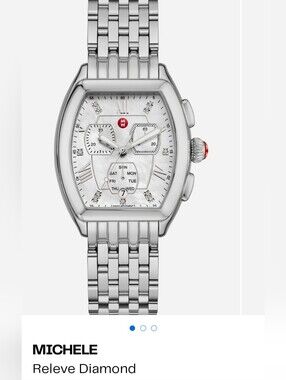 Michele Releve Silver Tone Mother Of Pearl With Diamonds Br💎